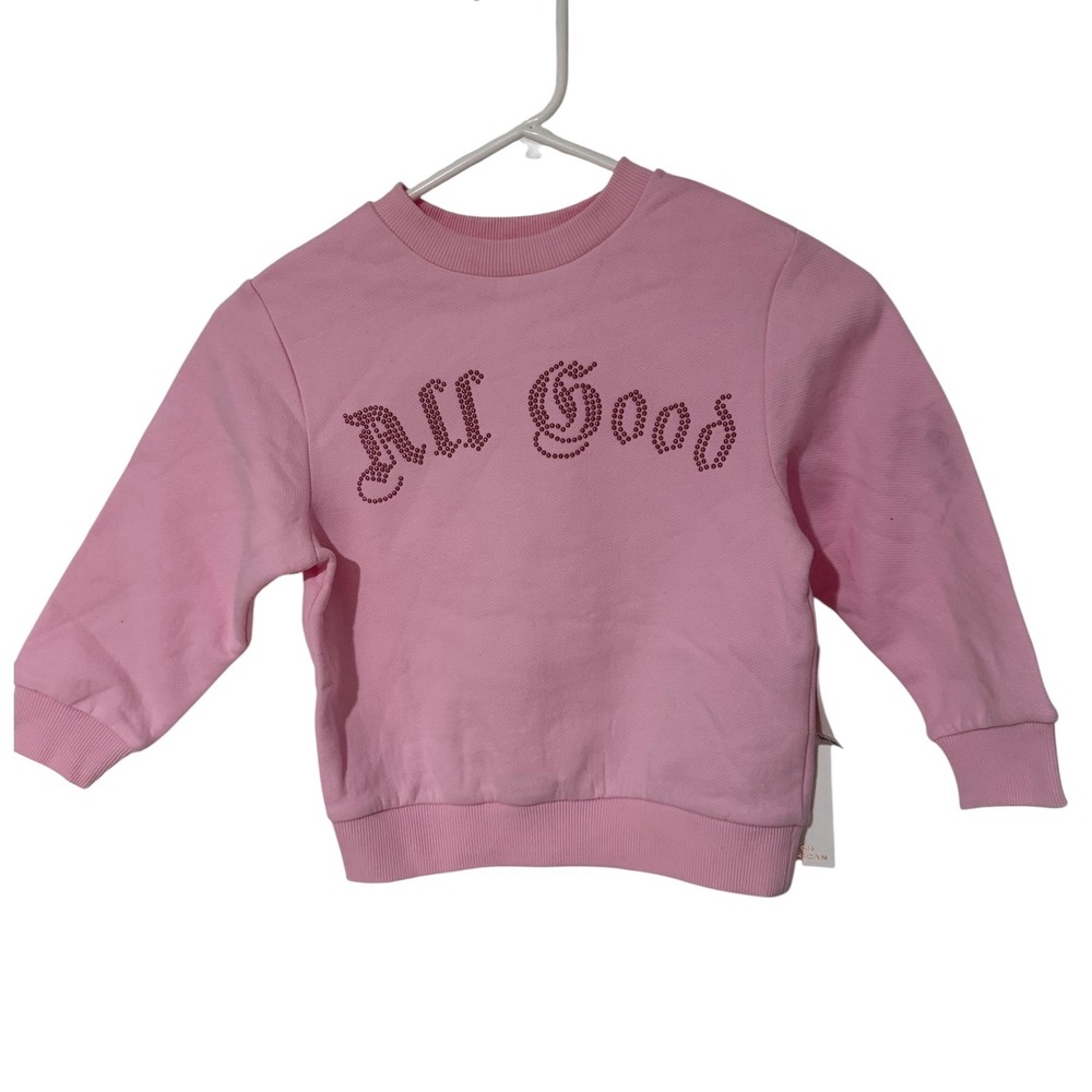 Good American Kids All Good Studded Pink Fleece Sweatshirt 3T Rose Quartz GS0471